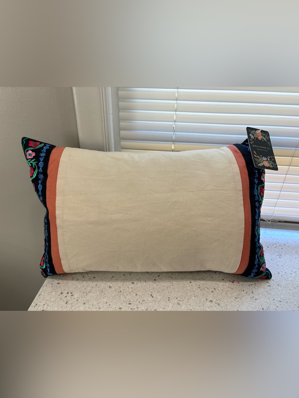 NWT Rifle Paper Co. Delphine Stripe Embroidered Lumbar Pillow